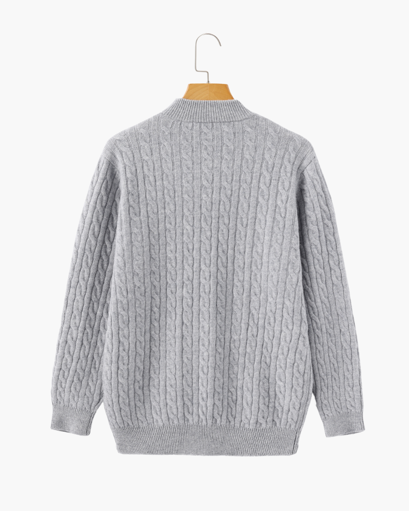 100% CASHMERE WOVEN HALF ZIP