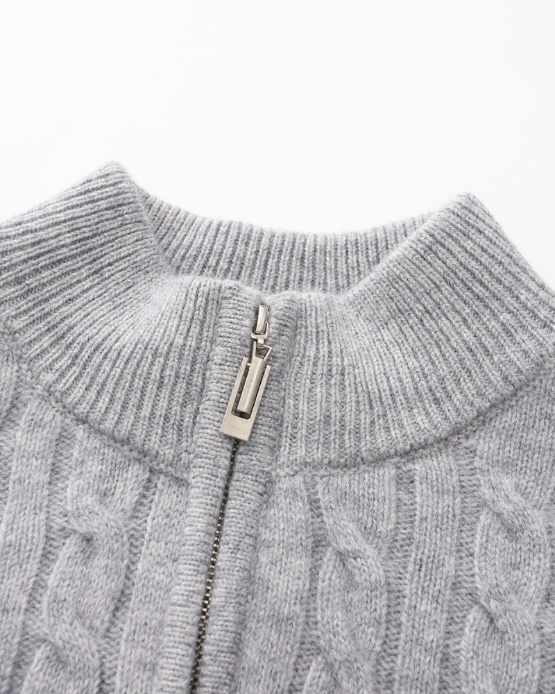 100% CASHMERE WOVEN HALF ZIP