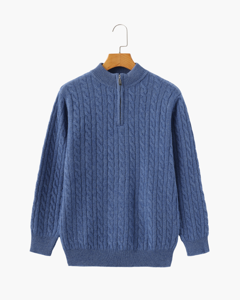 100% CASHMERE WOVEN HALF ZIP