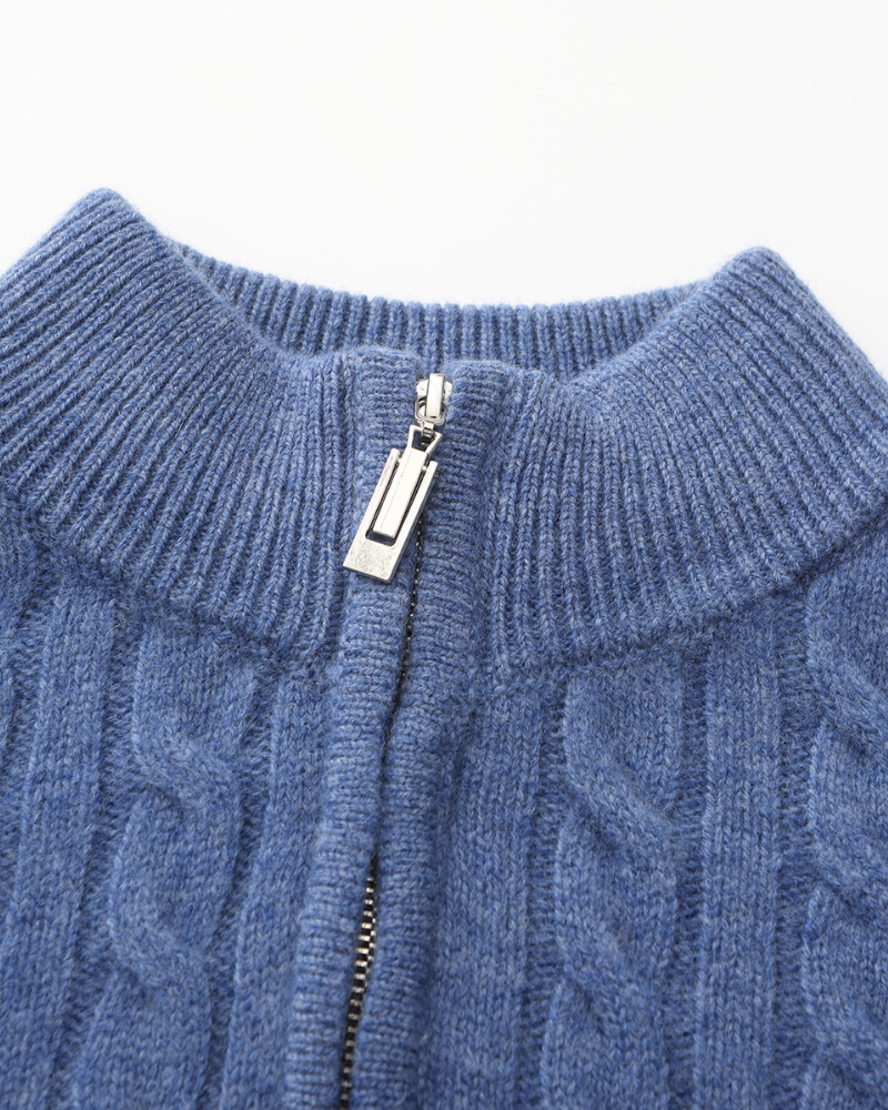 100% CASHMERE WOVEN HALF ZIP