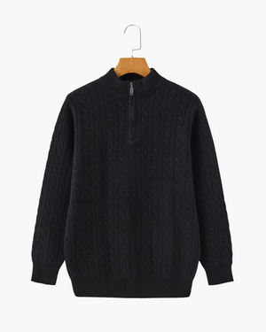 100% CASHMERE WOVEN HALF ZIP