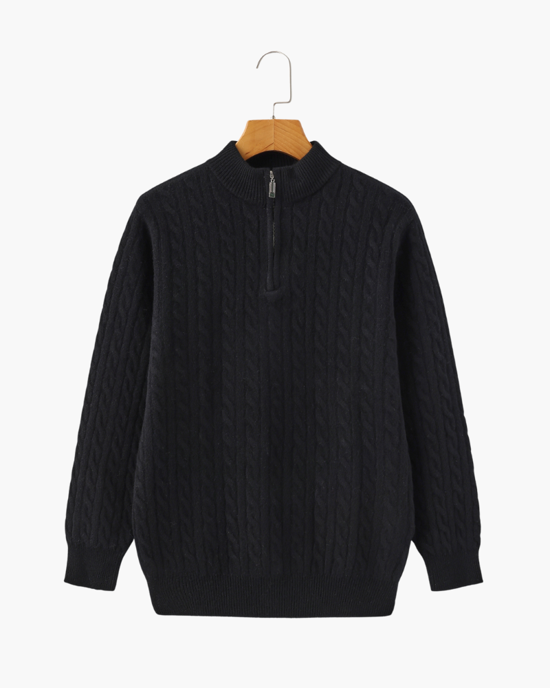 100% CASHMERE WOVEN HALF ZIP