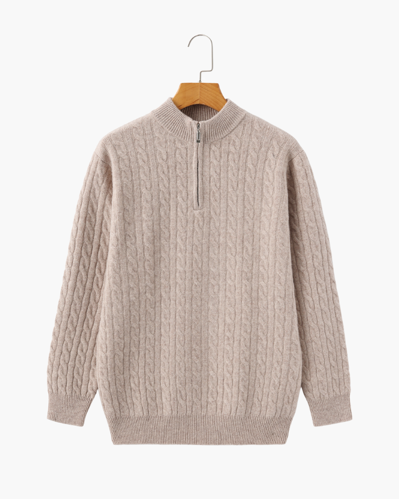 100% CASHMERE WOVEN HALF ZIP